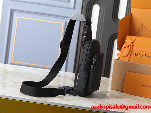 ブラックレザー 多ポケット ルイヴィトン チェストバッグ スーパーコピー メンズ ビジネス Louis Vuitton