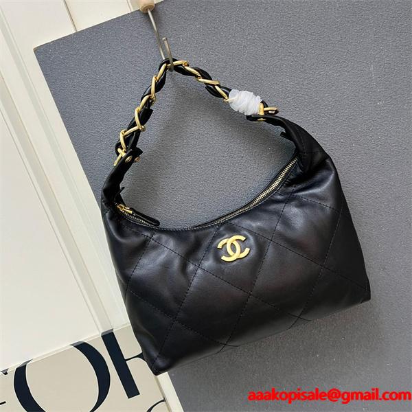 ブラックレザー 編み込みチェーン シャネル ハンドバッグ スーパーコピー レディース エレガント CHANEL