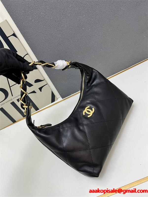 ブラックレザー 編み込みチェーン シャネル ハンドバッグ スーパーコピー レディース エレガント CHANEL