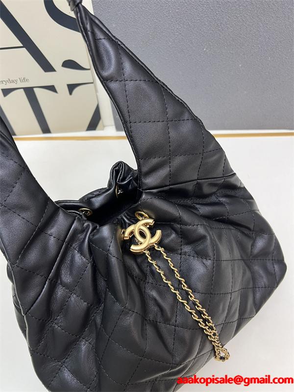 CHANEL ブラックレザー チェーンアクセント シャネル ハンドバッグ コピー 1S3252 レディース エレガント