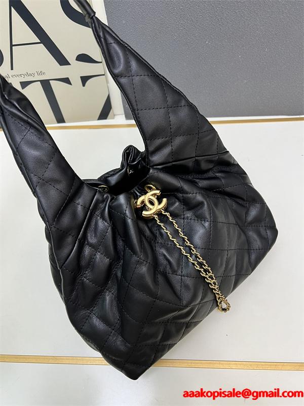 CHANEL ブラックレザー チェーンアクセント シャネル ハンドバッグ コピー 1S3252 レディース エレガント