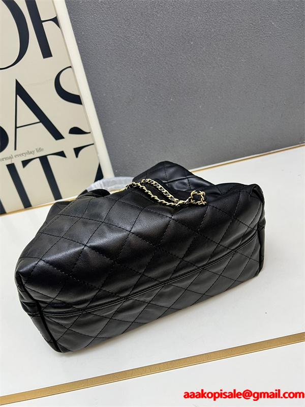 CHANEL ブラックレザー チェーンアクセント シャネル ハンドバッグ コピー 1S3252 レディース エレガント