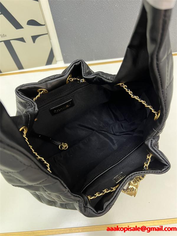 CHANEL ブラックレザー チェーンアクセント シャネル ハンドバッグ コピー 1S3252 レディース エレガント
