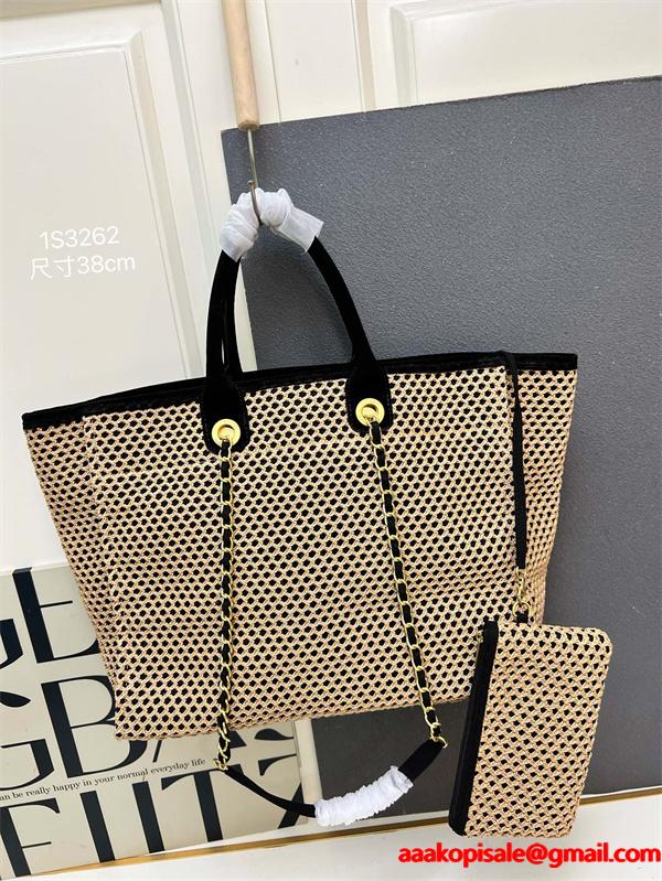 サマー草編み ロゴプレート シャネル トートバッグ スーパーコピー 1S3262 レディース クール CHANEL