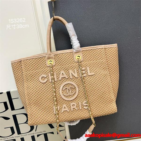 サマー草編み ロゴプレート シャネル トートバッグ スーパーコピー 1S3262 レディース クール CHANEL