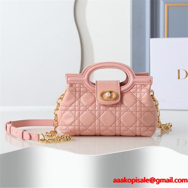 ディオール DIOR  ピンク菱格 パールロゴ ハンドバッグ スーパーコピー レディース フェミニン