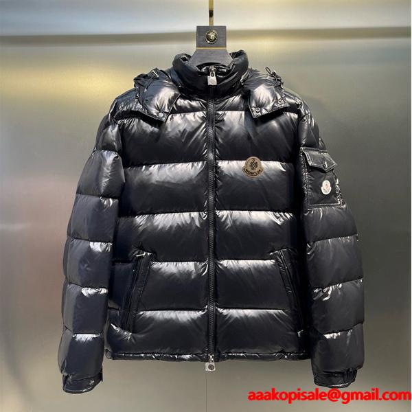 ブラックダウン レザーロゴパッチ 秋冬高級感 モンクレール スーパーコピージャケット 大人気 MONCLER