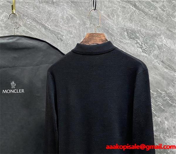 MONCLER ブラック / グレー セーター POLO ブルー スマイル ロゴ 2025秋冬 モンクレール スーパーコピー