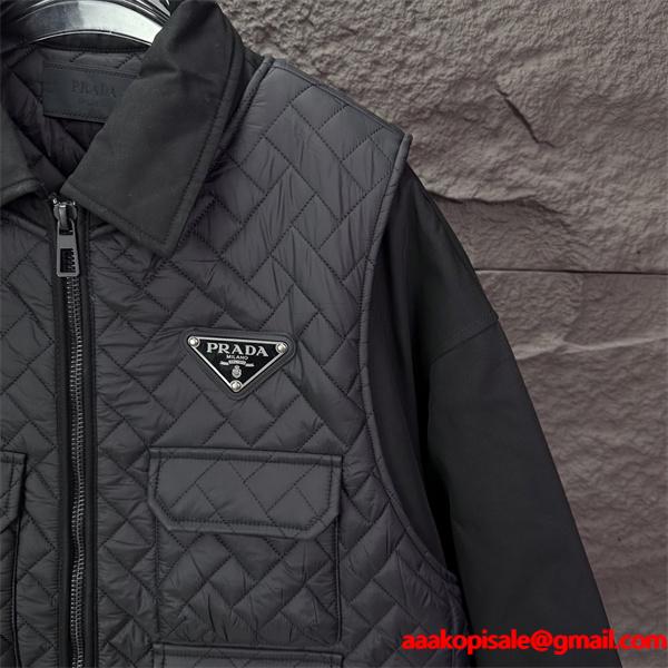 ブラック クィルティング マルチポケット プラダ PRADA 偽物 ダウンジャケット 2025秋冬アウトドア 高機能