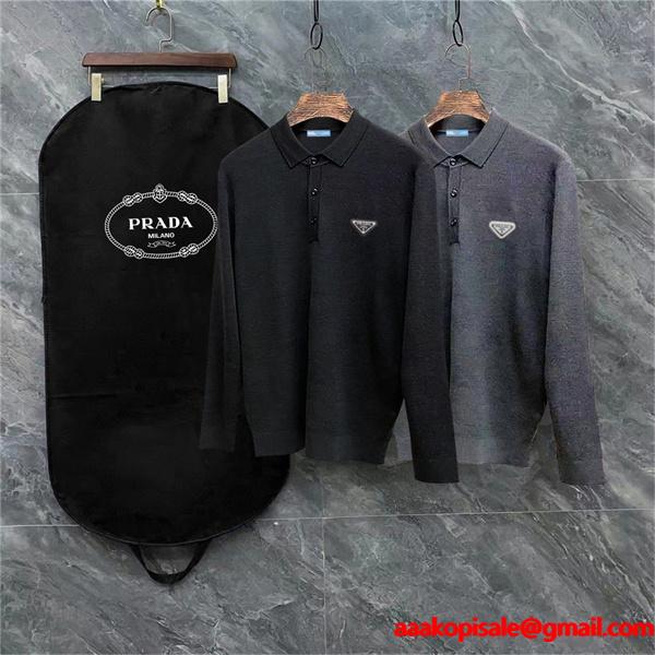 ブラック / グレー セーター POLO クラシック三角ロゴ 2025秋冬洗練 プラダ PRADA コピートップス 