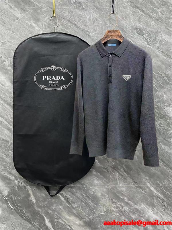 ブラック / グレー セーター POLO クラシック三角ロゴ 2025秋冬洗練 プラダ PRADA コピートップス 