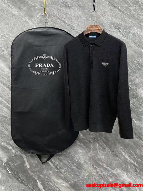 ブラック / グレー セーター POLO クラシック三角ロゴ 2025秋冬洗練 プラダ PRADA コピートップス 