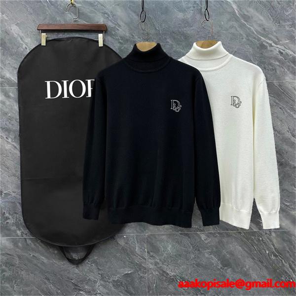 ホワイト ハイネック セーター 2025秋冬洗練 ディオール DIOR 偽物 トップス ユニセックス