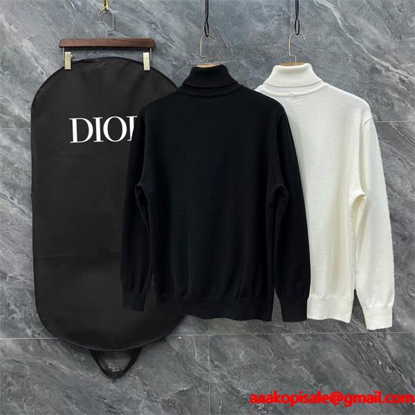 ホワイト ハイネック セーター 2025秋冬洗練 ディオール DIOR 偽物 トップス ユニセックス
