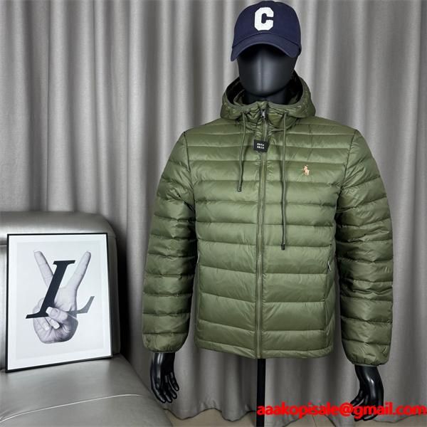 オリーブグリーン POLO RALPH LAUREN コピー 秋冬軽量保温 高機能 連帽 軽量 ダウンジャケット ポロラルフローレン