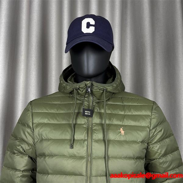 オリーブグリーン POLO RALPH LAUREN コピー 秋冬軽量保温 高機能 連帽 軽量 ダウンジャケット ポロラルフローレン