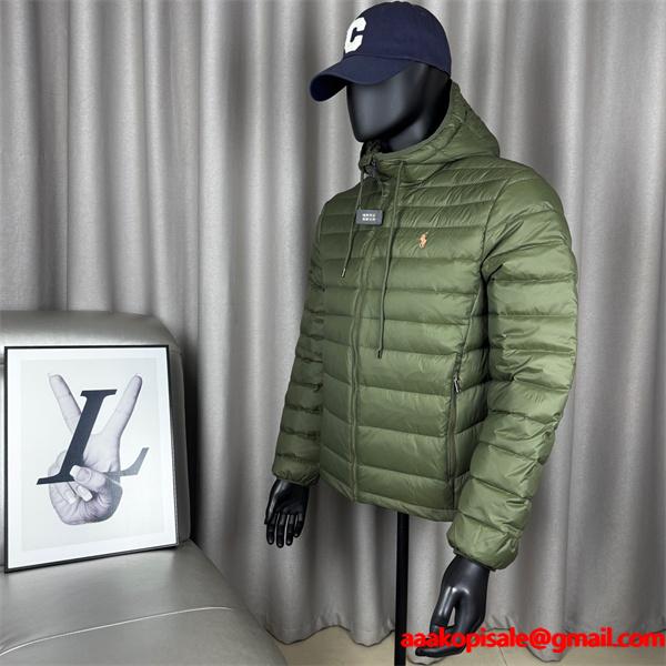オリーブグリーン POLO RALPH LAUREN コピー 秋冬軽量保温 高機能 連帽 軽量 ダウンジャケット ポロラルフローレン