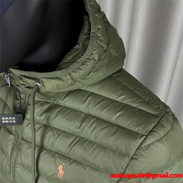 オリーブグリーン POLO RALPH LAUREN コピー 秋冬軽量保温 高機能 連帽 軽量 ダウンジャケット ポロラルフローレン