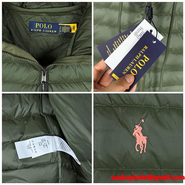 オリーブグリーン POLO RALPH LAUREN コピー 秋冬軽量保温 高機能 連帽 軽量 ダウンジャケット ポロラルフローレン