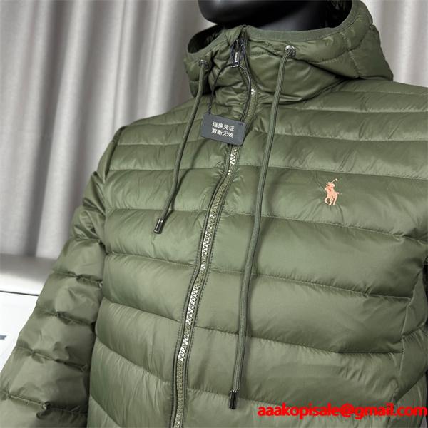 オリーブグリーン POLO RALPH LAUREN コピー 秋冬軽量保温 高機能 連帽 軽量 ダウンジャケット ポロラルフローレン