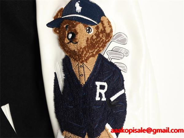 ブラック × ホワイト 刺繍 ベースボールジャケット ポロラルフローレン POLO RALPH LAUREN コピー 秋冬復古デザイン 高品質