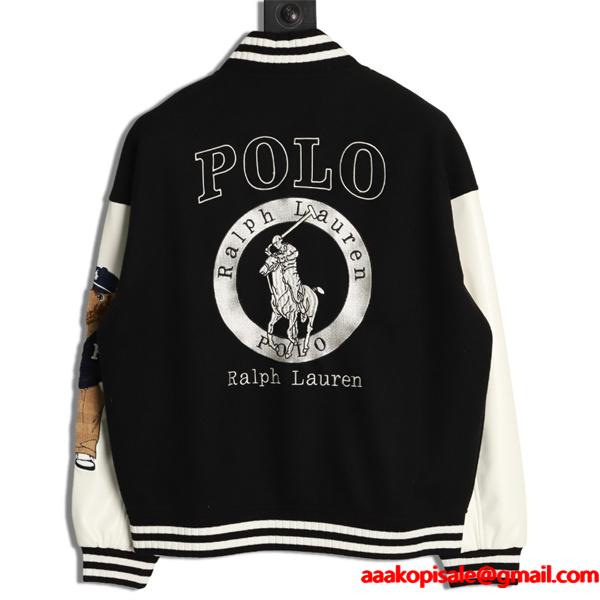 ブラック × ホワイト 刺繍 ベースボールジャケット ポロラルフローレン POLO RALPH LAUREN コピー 秋冬復古デザイン 高品質