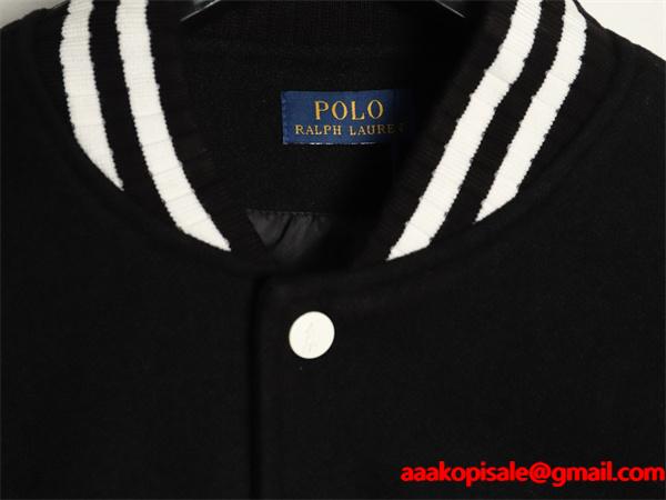 ブラック × ホワイト 刺繍 ベースボールジャケット ポロラルフローレン POLO RALPH LAUREN コピー 秋冬復古デザイン 高品質