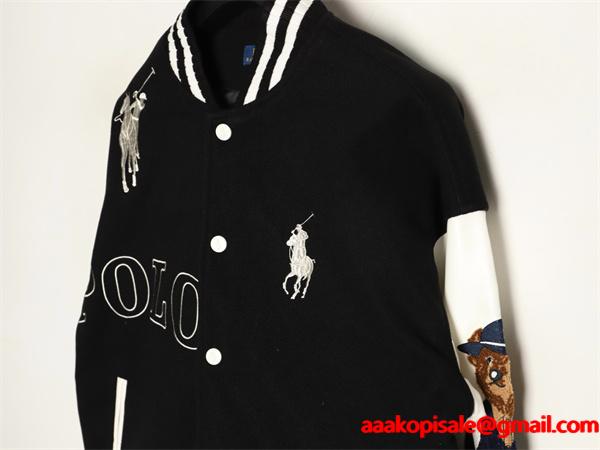 ブラック × ホワイト 刺繍 ベースボールジャケット ポロラルフローレン POLO RALPH LAUREN コピー 秋冬復古デザイン 高品質