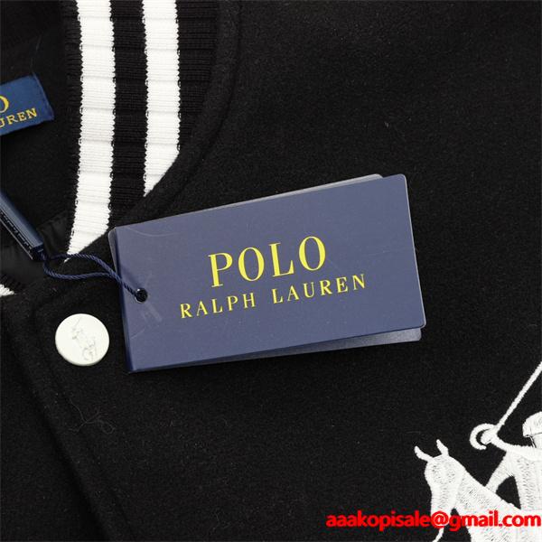POLO RALPH LAUREN コピー 秋冬復古高級  ブラック × ホワイト ディテール豊富 ベースボールジャケット ポロラルフローレン