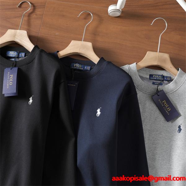 ブラック × ネイビー × グレー 円领 スウェット ポロラルフローレン POLO RALPH LAUREN 偽物 秋冬日常 シンプル ユニセックス