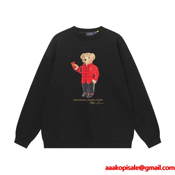 ブラック × ホワイト ベアーズプリント スウェット ポロラルフローレン POLO RALPH LAUREN コピー 秋冬可愛