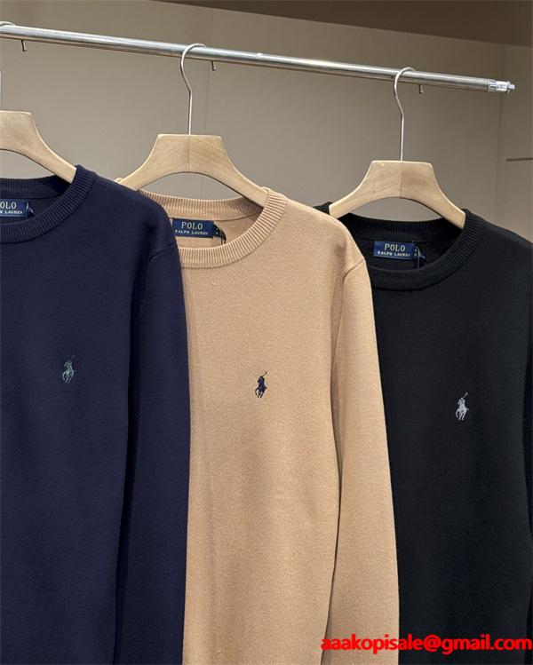 POLO RALPH LAUREN 偽物 秋冬シンプル保温 定番 ネイビー × ベージュ × ブラック 円领 ニットセーター ポロラルフローレン