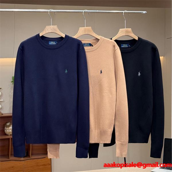POLO RALPH LAUREN 偽物 秋冬シンプル保温 定番 ネイビー × ベージュ × ブラック 円领 ニットセーター ポロラルフローレン