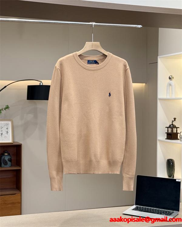POLO RALPH LAUREN 偽物 秋冬シンプル保温 定番 ネイビー × ベージュ × ブラック 円领 ニットセーター ポロラルフローレン