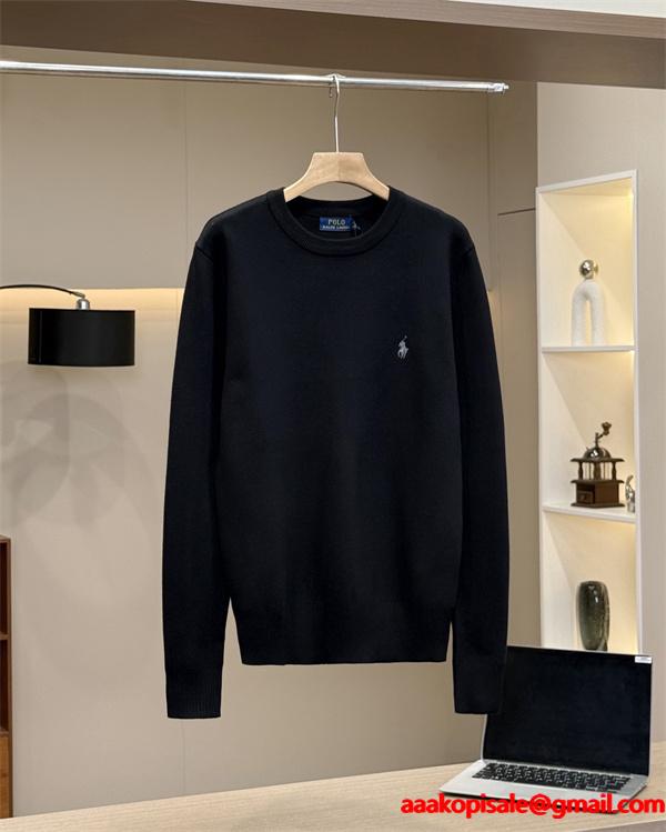 POLO RALPH LAUREN 偽物 秋冬シンプル保温 定番 ネイビー × ベージュ × ブラック 円领 ニットセーター ポロラルフローレン