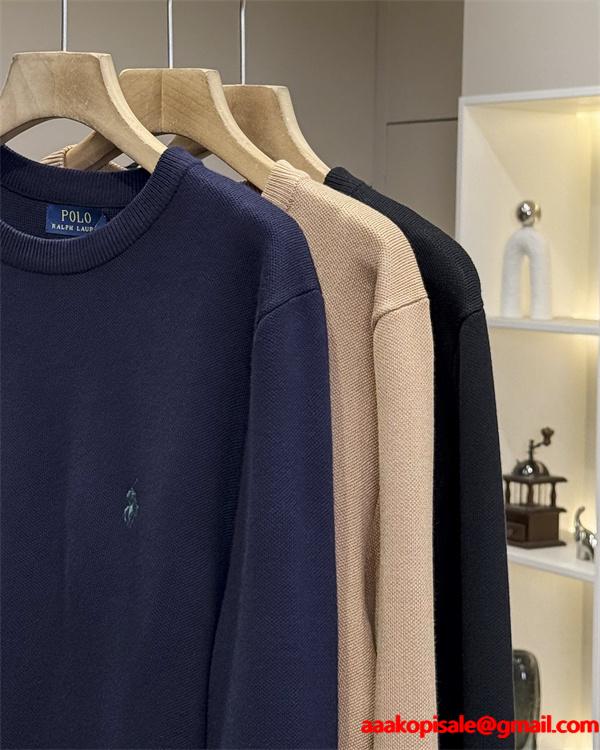 POLO RALPH LAUREN 偽物 秋冬シンプル保温 定番 ネイビー × ベージュ × ブラック 円领 ニットセーター ポロラルフローレン