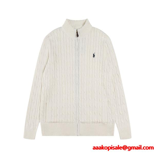 ホワイト × ネイビー × ブラック7 色 リブ柄 ジップニット ポロラルフローレン POLO RALPH LAUREN コピー 秋冬