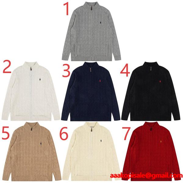 ホワイト × ネイビー × ブラック7 色 リブ柄 ジップニット ポロラルフローレン POLO RALPH LAUREN コピー 秋冬