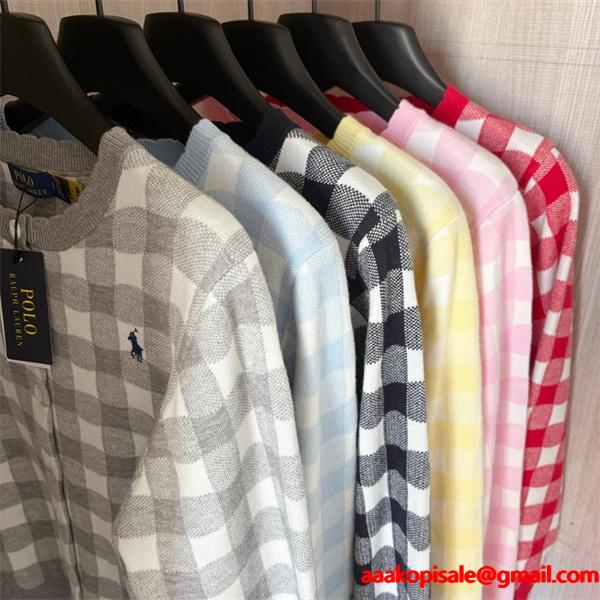 ライトブルー × ピンク × ブラック POLO RALPH LAUREN スーパーコピー 秋冬 カーディガン ポロラルフローレン