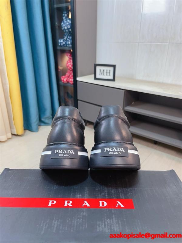 PRADA プラダ 激安 メンズ スニーカー レザー 厚底 ロゴ デザイン カジュアル シューズ 新作 旅行 通勤 おしゃれ 使いやすい 歩きやすい