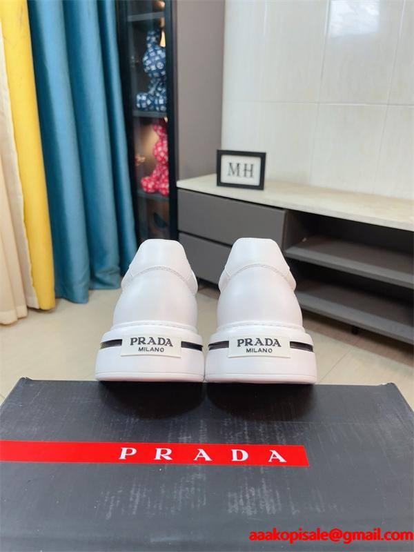 PRADA プラダ 激安 メンズ スニーカー レザー 厚底 ロゴ デザイン カジュアル シューズ 新作 旅行 通勤 おしゃれ 使いやすい 歩きやすい