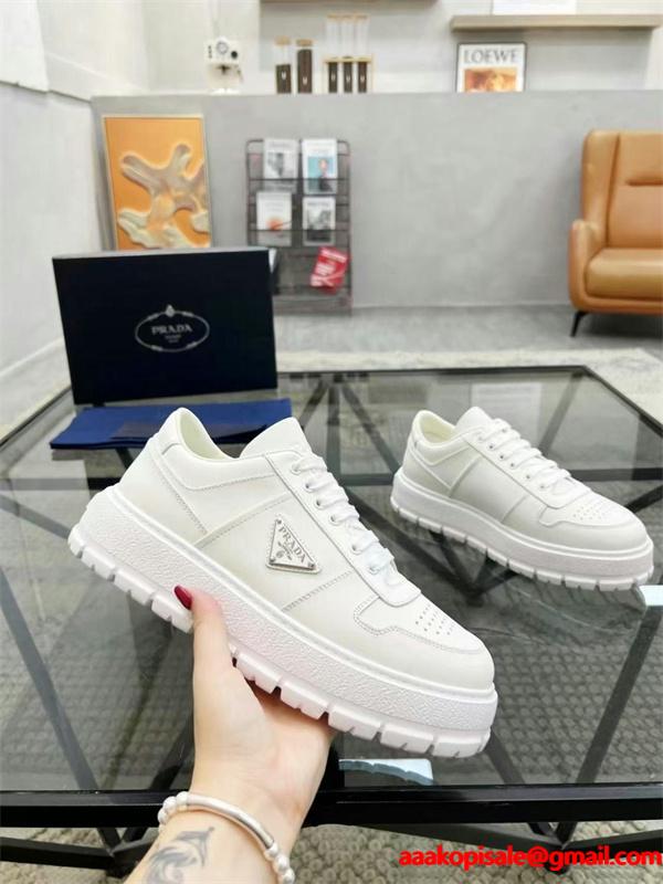PRADA プラダ 激安 メンズ スニーカー レザー 厚底 ロゴ シューズ