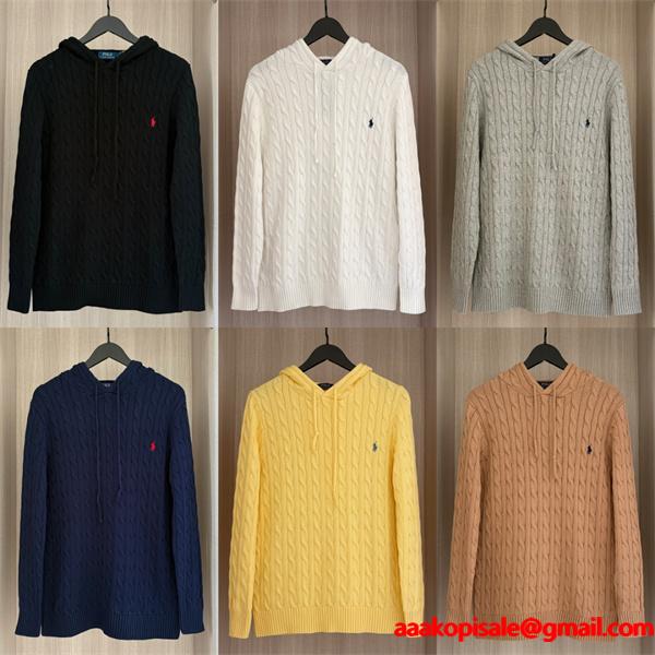 ブラック × ホワイト × グレー 6 色 連帽 麻花纹 ニット ポロラルフローレン POLO RALPH LAUREN コピー 秋冬復古多色 定番