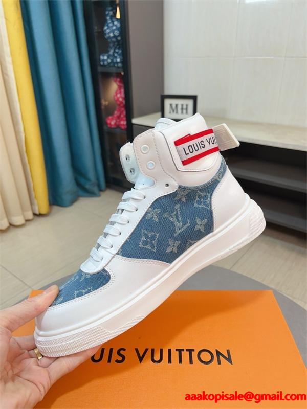 LOUIS VUITTON ルイヴィトン 激安 メンズ ハイカット スニーカー モノグラム レザー デニム コンビ 人気モデル スタイリッシュ カジュアル シューズ