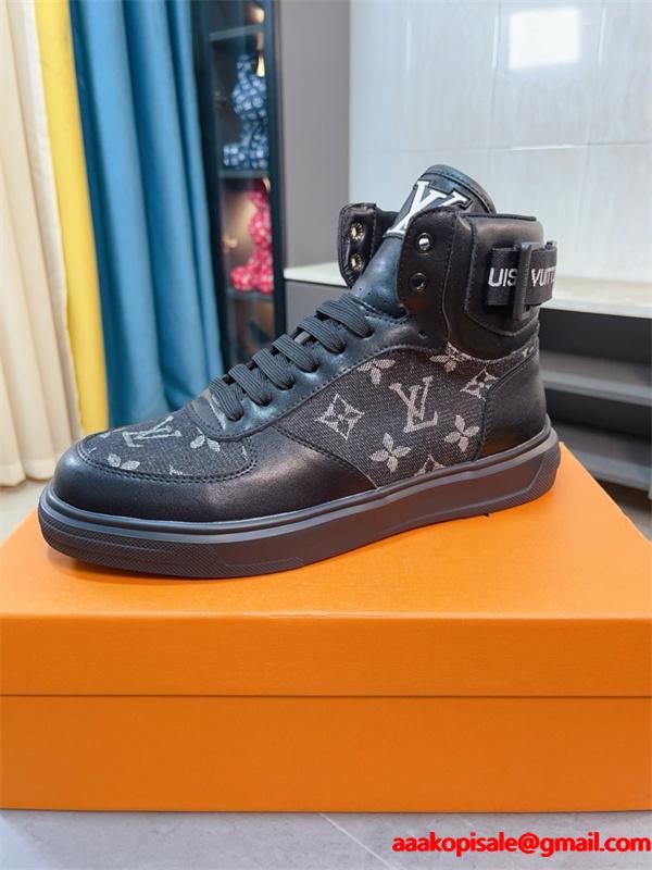 LOUIS VUITTON ルイヴィトン 激安 メンズ ハイカット スニーカー モノグラム レザー デニム コンビ 人気モデル スタイリッシュ カジュアル シューズ