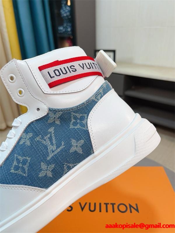 LOUIS VUITTON ルイヴィトン 激安 メンズ ハイカット スニーカー モノグラム レザー デニム コンビ 人気モデル スタイリッシュ カジュアル シューズ
