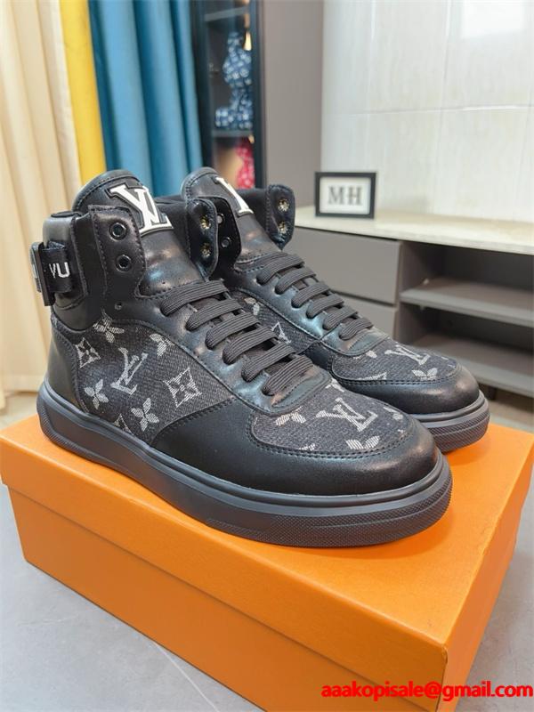 LOUIS VUITTON ルイヴィトン 激安 メンズ ハイカット スニーカー モノグラム レザー デニム コンビ 人気モデル スタイリッシュ カジュアル シューズ