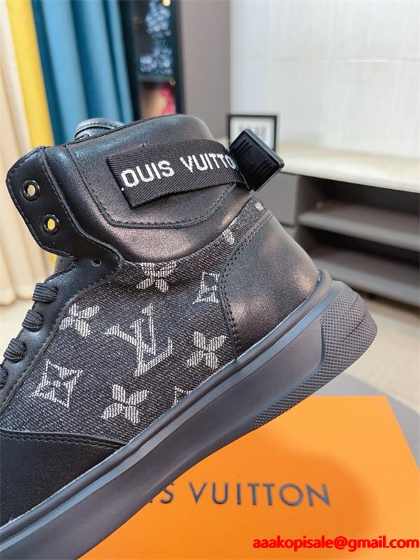 LOUIS VUITTON ルイヴィトン 激安 メンズ ハイカット スニーカー モノグラム レザー デニム コンビ 人気モデル スタイリッシュ カジュアル シューズ