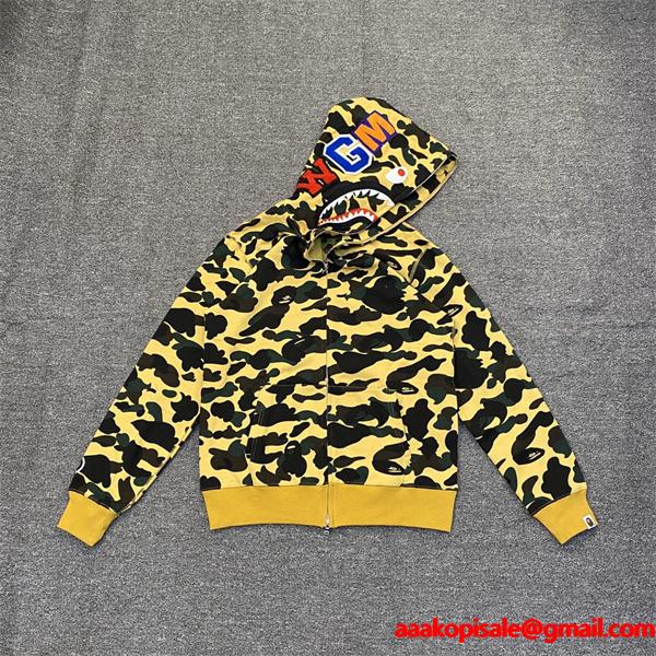 BAPE スーパーコピー 秋冬ストリートトレンド 定番 カモフラージュ シャーク 連帽 ジップアップ ベイプ