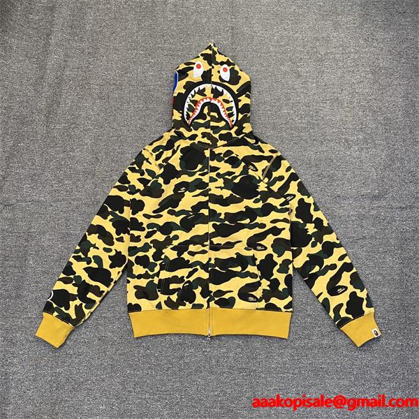 BAPE スーパーコピー 秋冬ストリートトレンド 定番 カモフラージュ シャーク 連帽 ジップアップ ベイプ